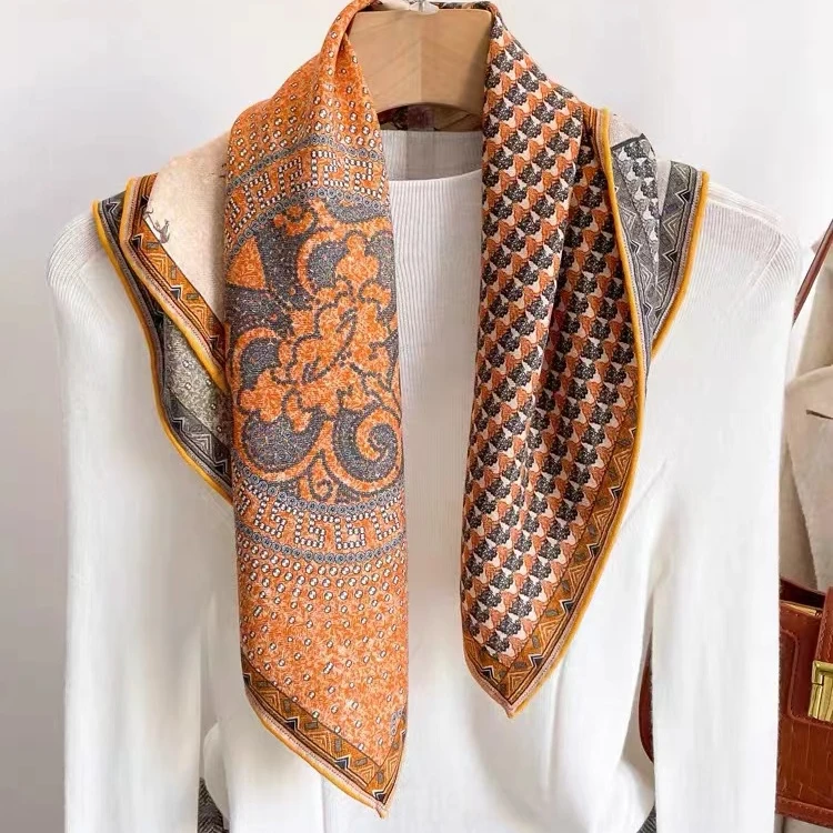 春夏气质方形日韩女丝巾薄款夏季ins山茶花法式经典复古时尚潮流