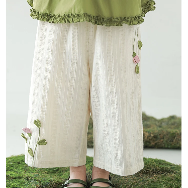 YOEHYAUL/幼悠【绽放郁金香】夏伍波上女童夏季可爱百搭长裤 X5013