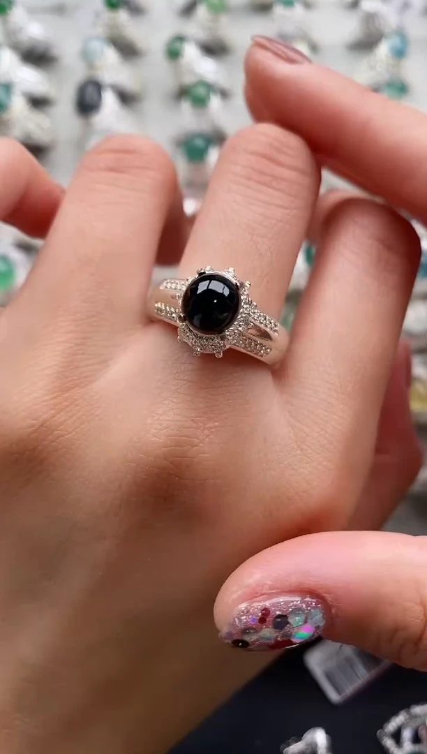 银S925镶嵌戒指翡翠44444444+4