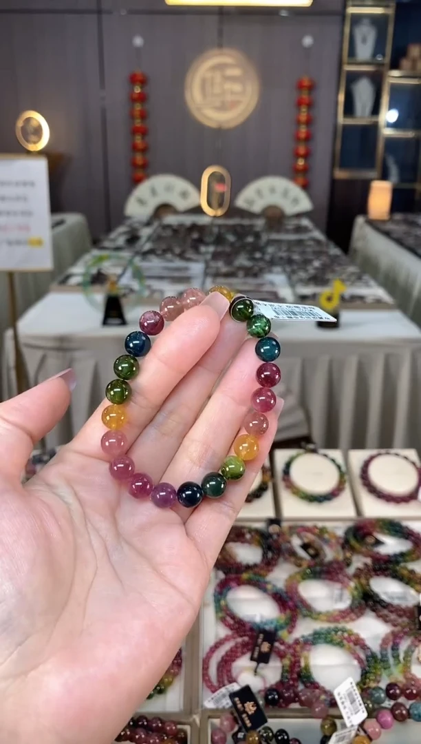 未镶嵌老矿碧玺彩虹单圈手串8mm+碧玺hon多样性发货一条