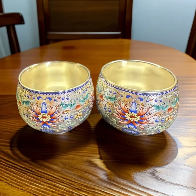 周鸿杰 七彩缠枝莲银杯一对带礼盒1179高档家用陶瓷纯手工鎏银