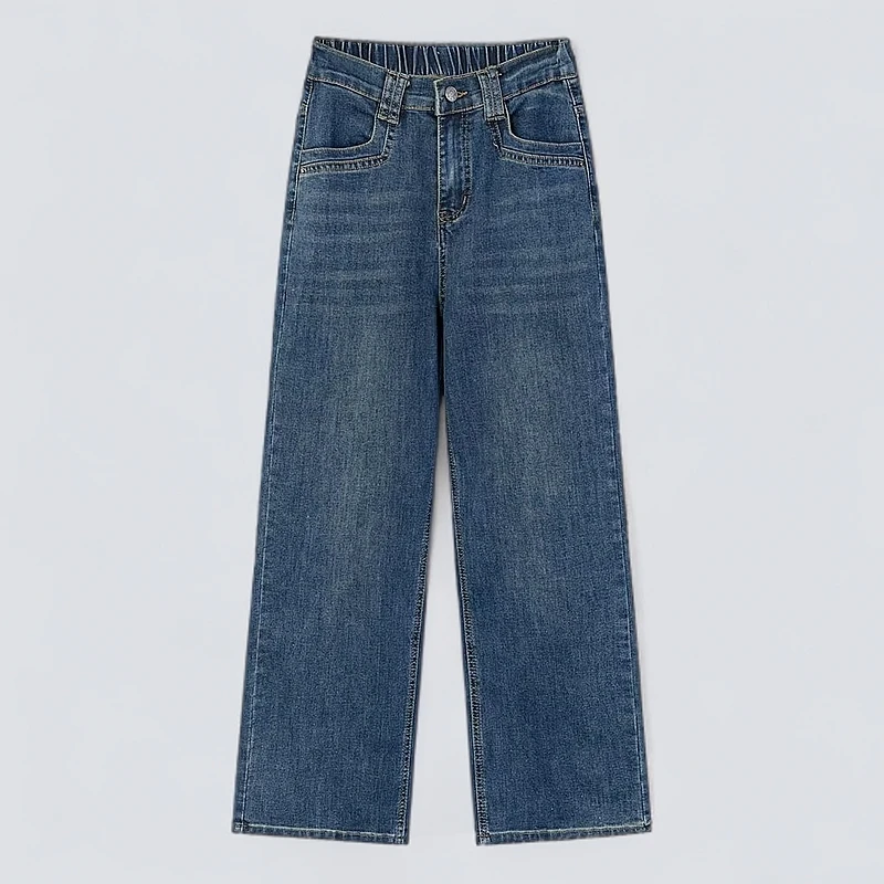 春季新款大码女装窄版高腰衣服显瘦直筒牛仔裤宽松百搭时尚阔腿裤