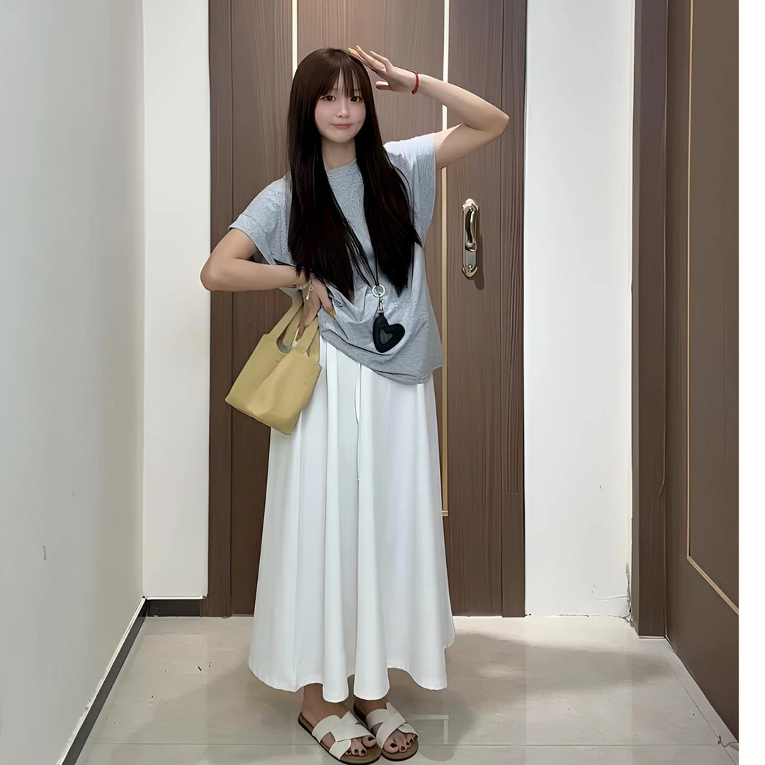 2025年新款孕妇套装夏季时尚百搭半身裙+宽松短袖孕妇两件套