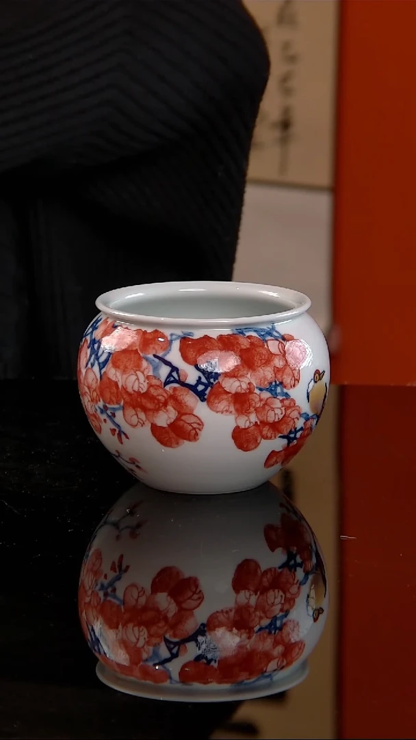 李华手绘青花红彩鸿运当头小水洗