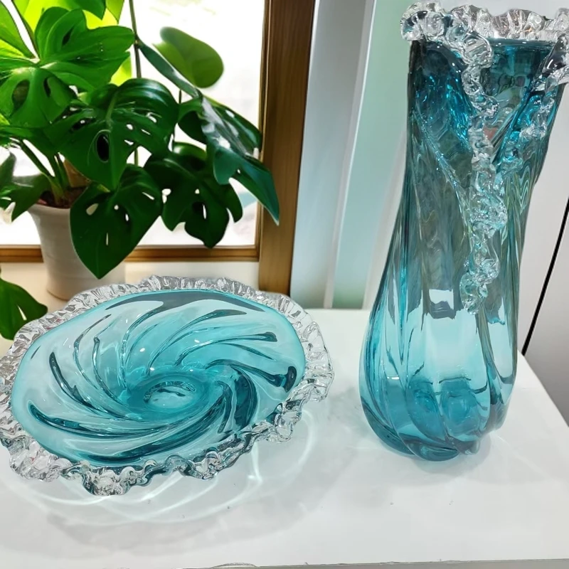 轻奢蓝色浪花花瓶海洋之星水果盘收纳盘客厅样板房可水培插花花器