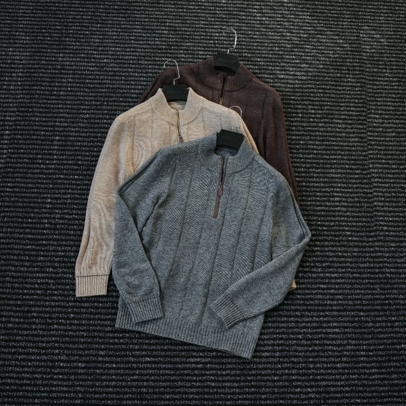 CssuGent秋冬高定立体老钱风半高领毛衣男商务休闲立领线衫