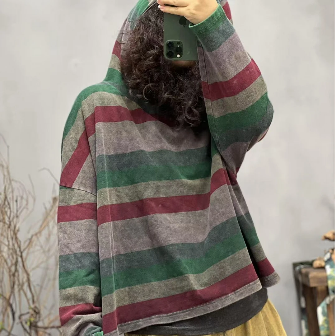 F30 5031 春季新品连帽宽条休闲女士卫衣 胸围144长56