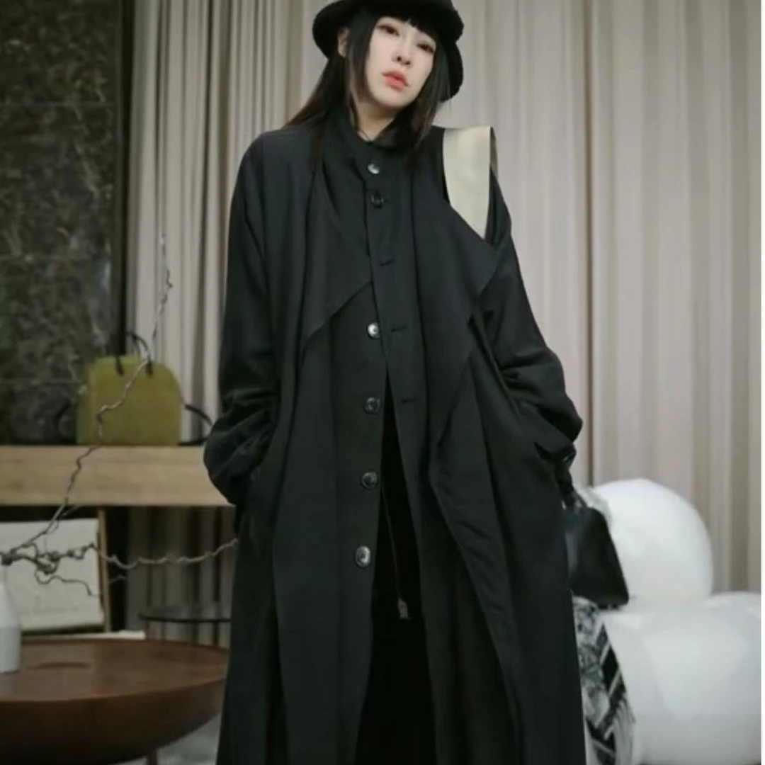 infobyfive福利秋冬新款亚麻双层设计款显瘦风衣外套2DH2904