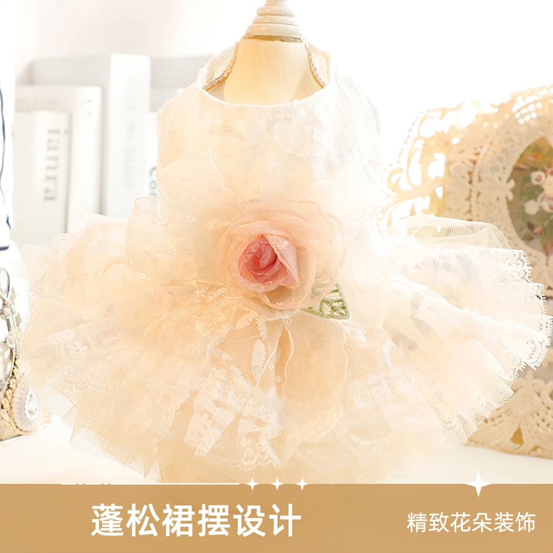 猫咪狗狗衣服春夏薄款复古花朵礼服裙小型犬宠物衣服