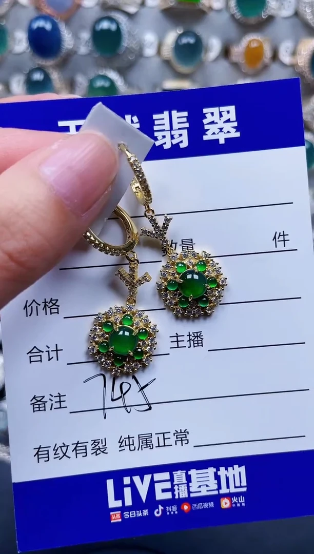 银S925镶嵌翡翠耳饰745
