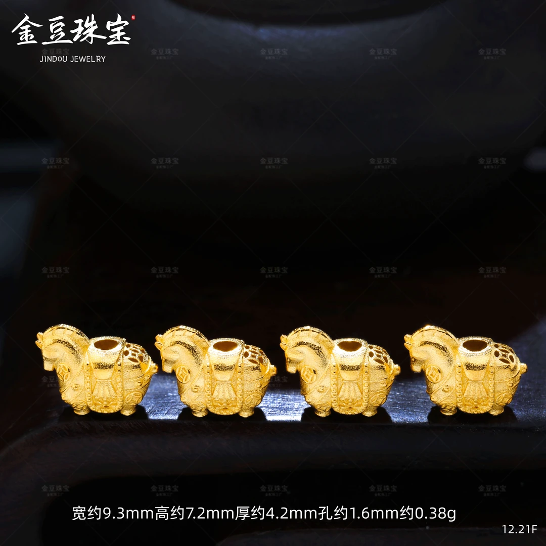 【金豆】18K实心金唐马隔珠马上有钱小马隔珠手串项链不变形