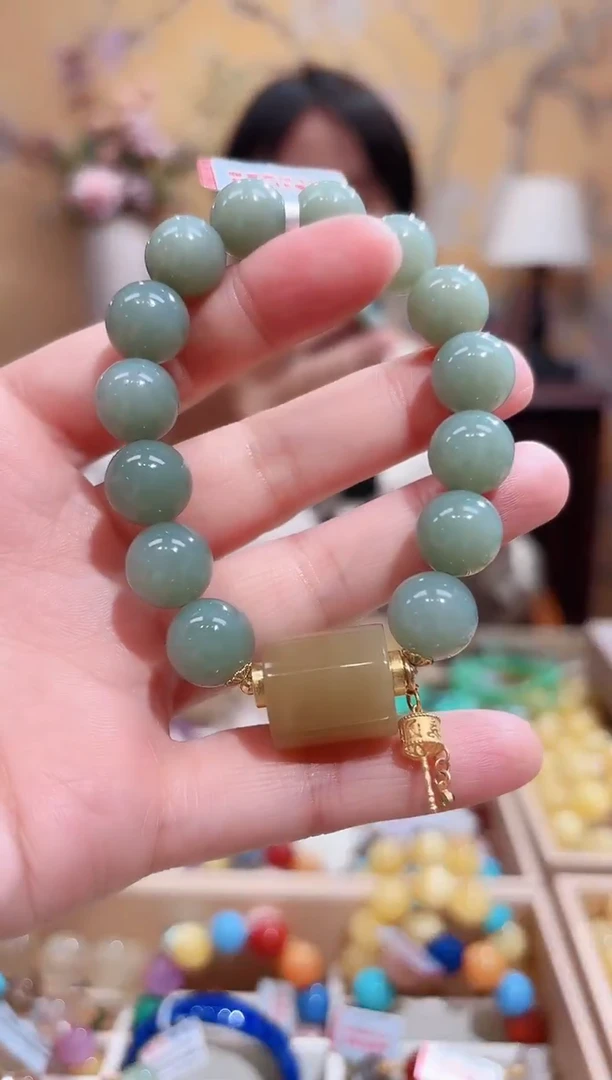 18K金镶嵌手链和田玉12咪+和田玉且末蓝糖玉和田玉手串