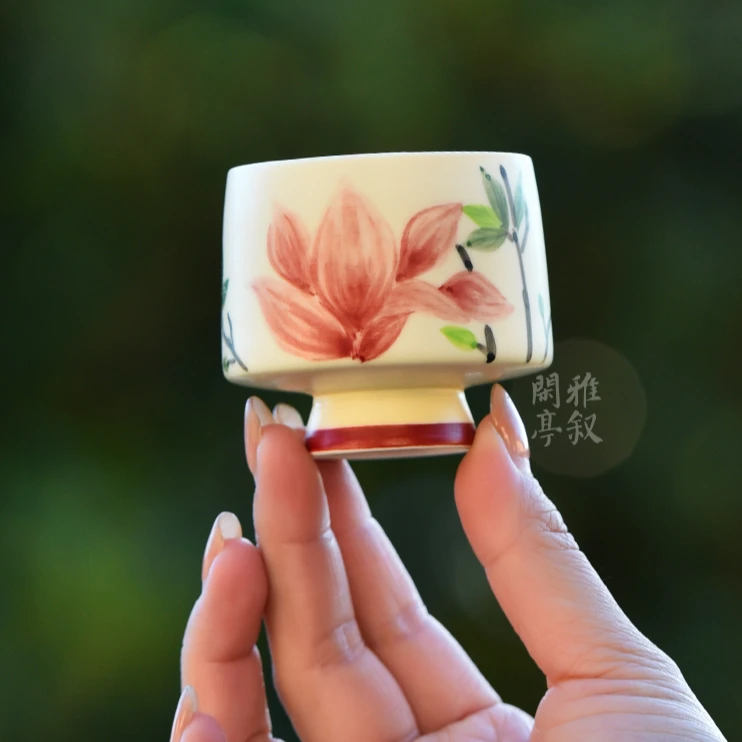 【闲亭雅叙】手绘玉兰花玉立杯60ml