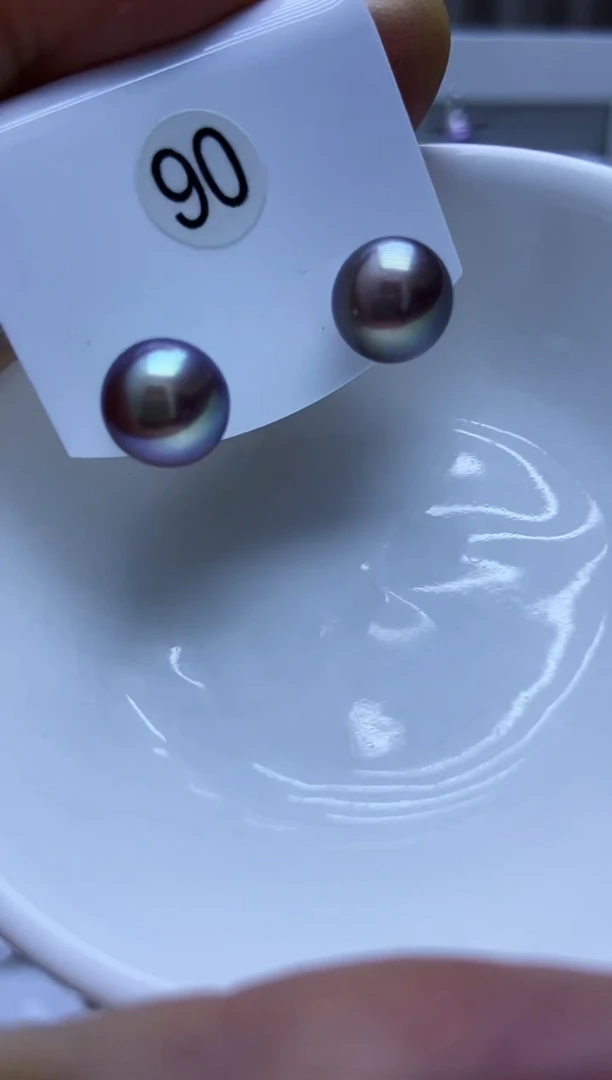银S925镶嵌耳饰淡水珍珠90
