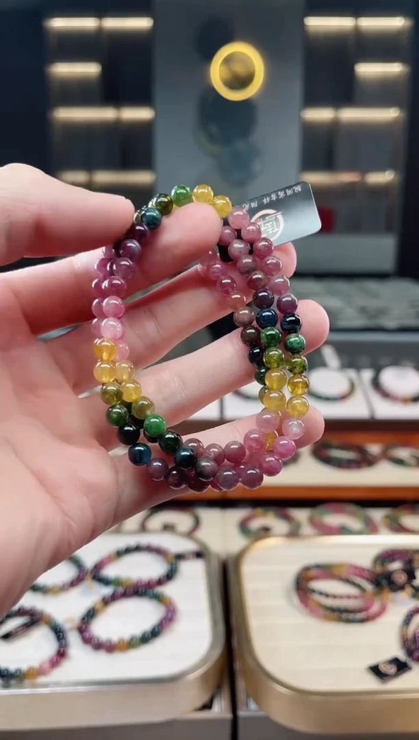 未镶嵌老矿碧玺彩虹三圈手串5mm+碧玺多样性发一条xion