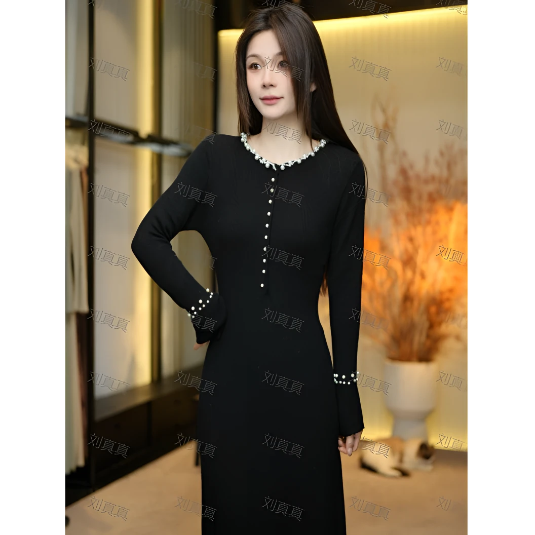 【刘真真毛绒珍珠匣】Z1039冬季羊毛保暖新款法式轻奢贵气连衣裙PL