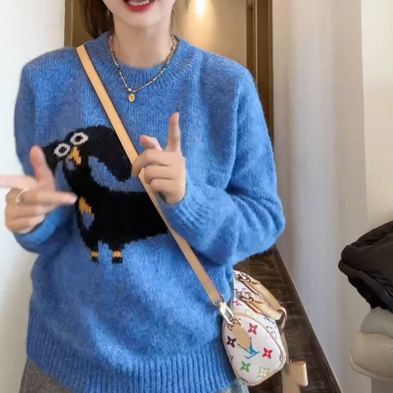 【黄鼻子狗狗~】卡通刺绣小狗可爱风毛针织衫秋冬女LK2508083