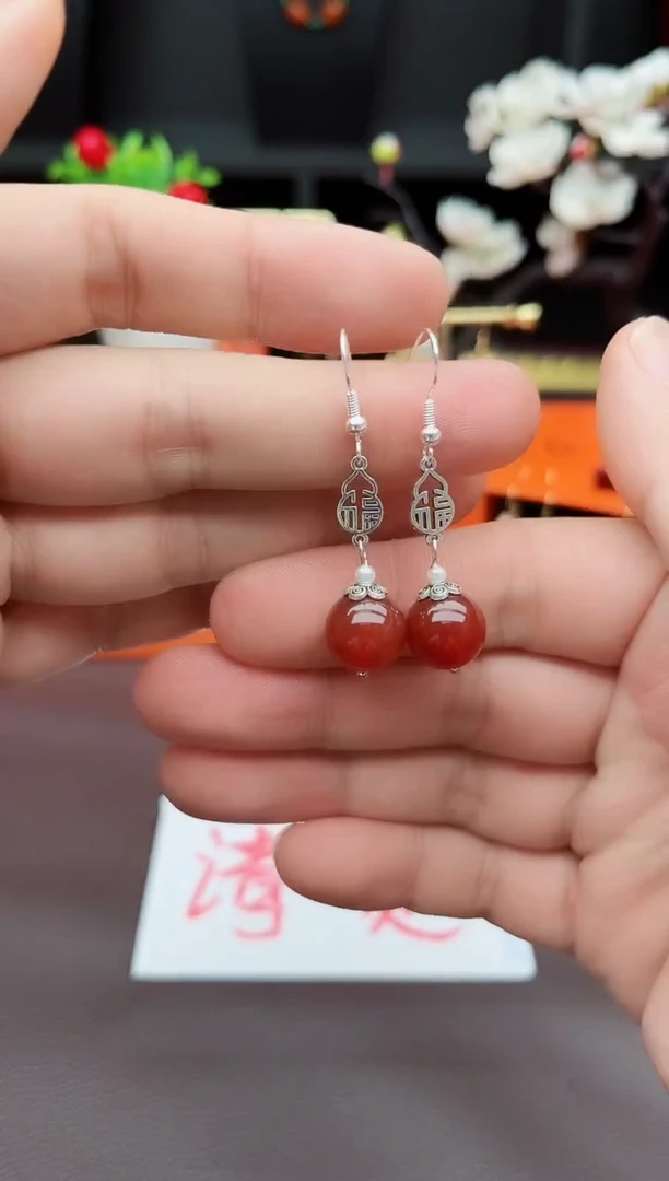 玛瑙/玉髓耳饰银S925镶嵌230000