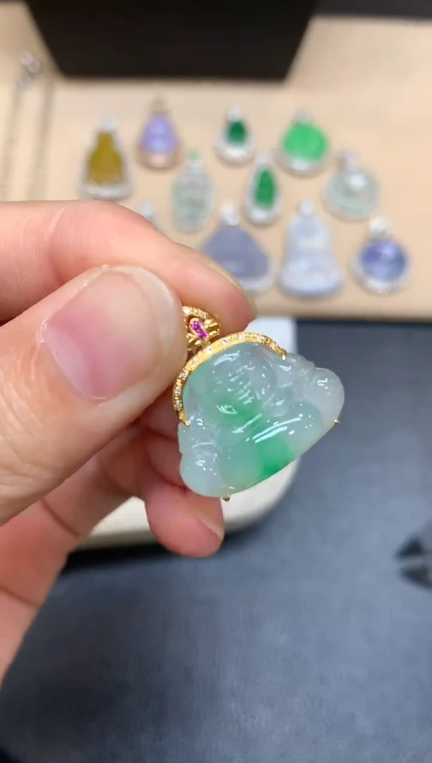 套链18K金镶嵌翡翠佛公【无服务费