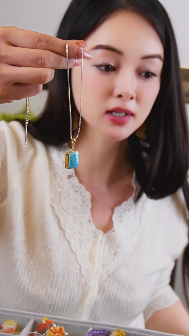 【闪购商品】针钠钙石（海纹石）颈饰银S925镶嵌1.22手工编织商品46