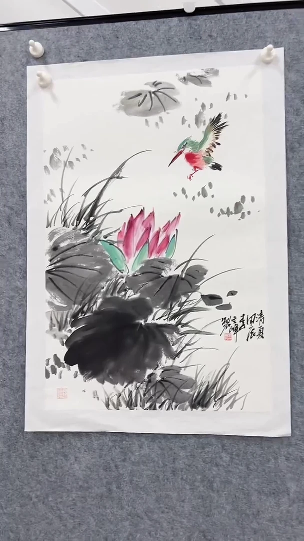 国画李文峰四尺三开花鸟