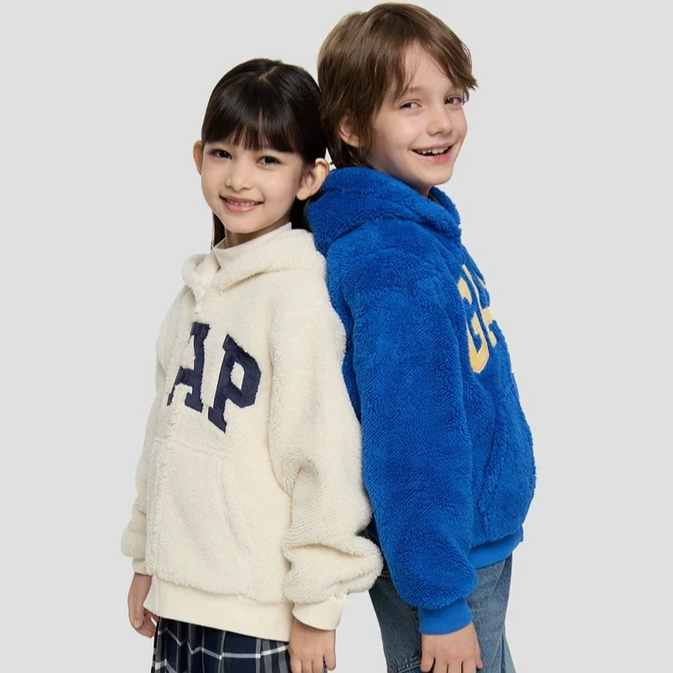 Gap男女童连帽卫衣装上衣2025秋冬新款珊瑚绒logo刺绣804623