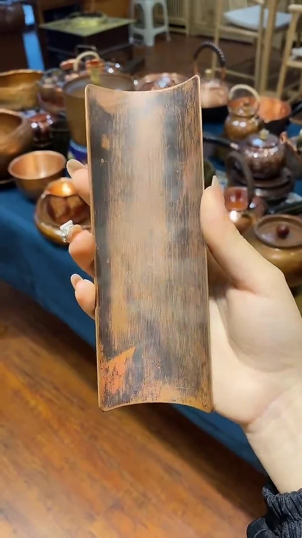 纯紫铜做旧款树皮纹茶则