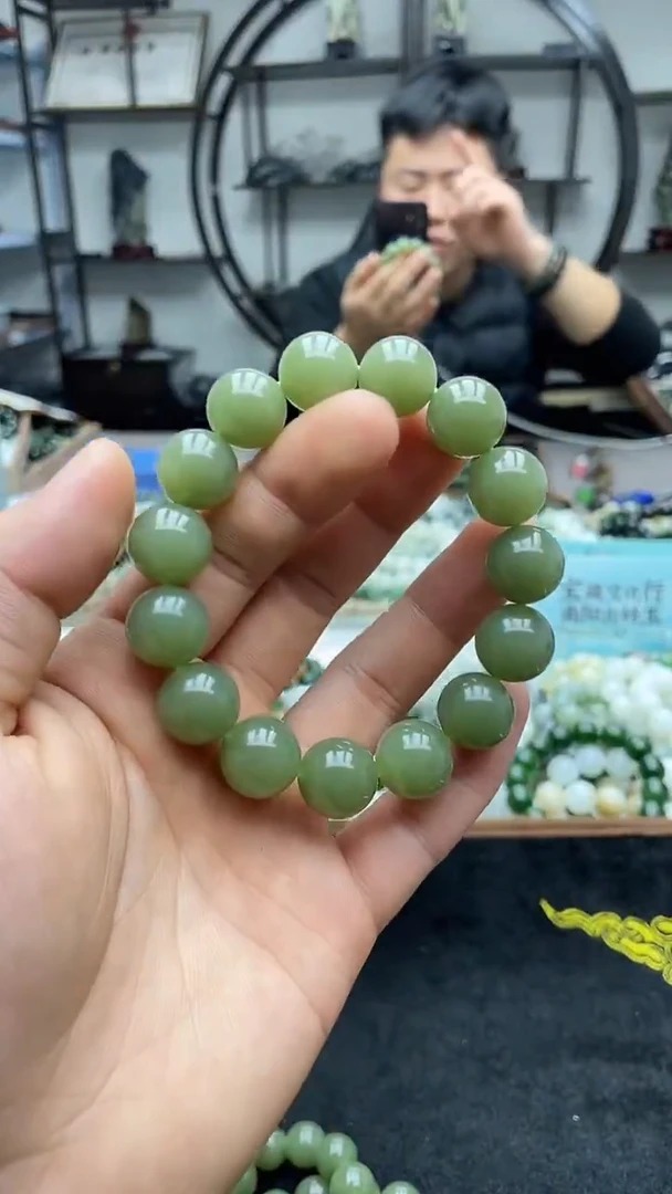 未镶嵌手串和田玉纯天然花土沟14圆珠