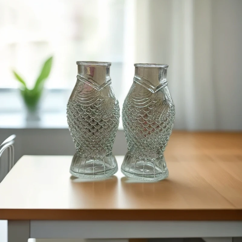 新款鱼型玻璃花瓶中式风格玻璃插花瓶居家摆件植物瓶鲜花玻璃瓶