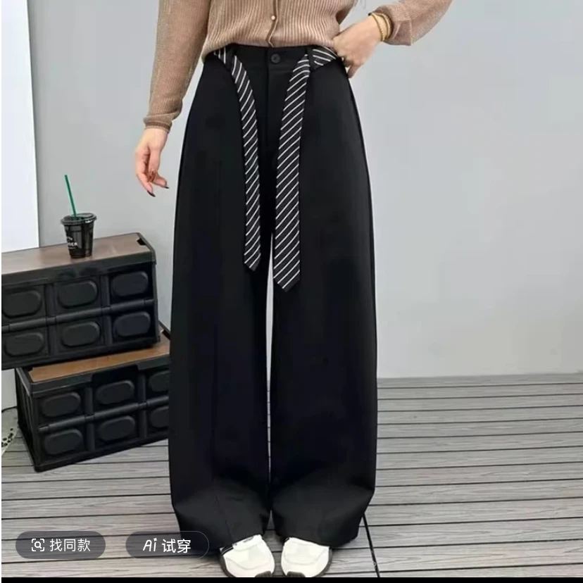 新款高腰呢子直筒裤