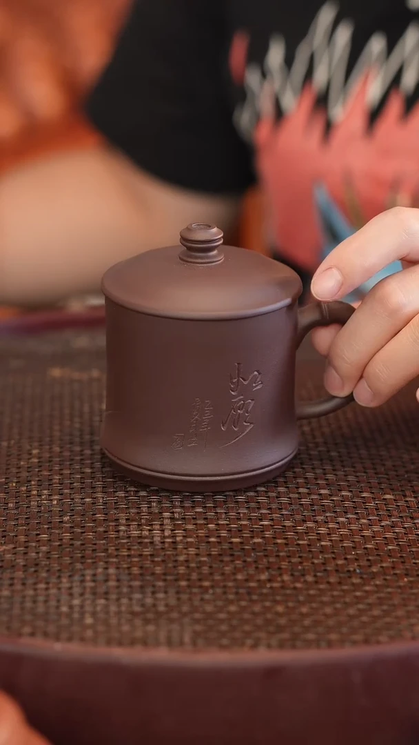 茶壶紫砂紫茄泥 雕刻 盖杯