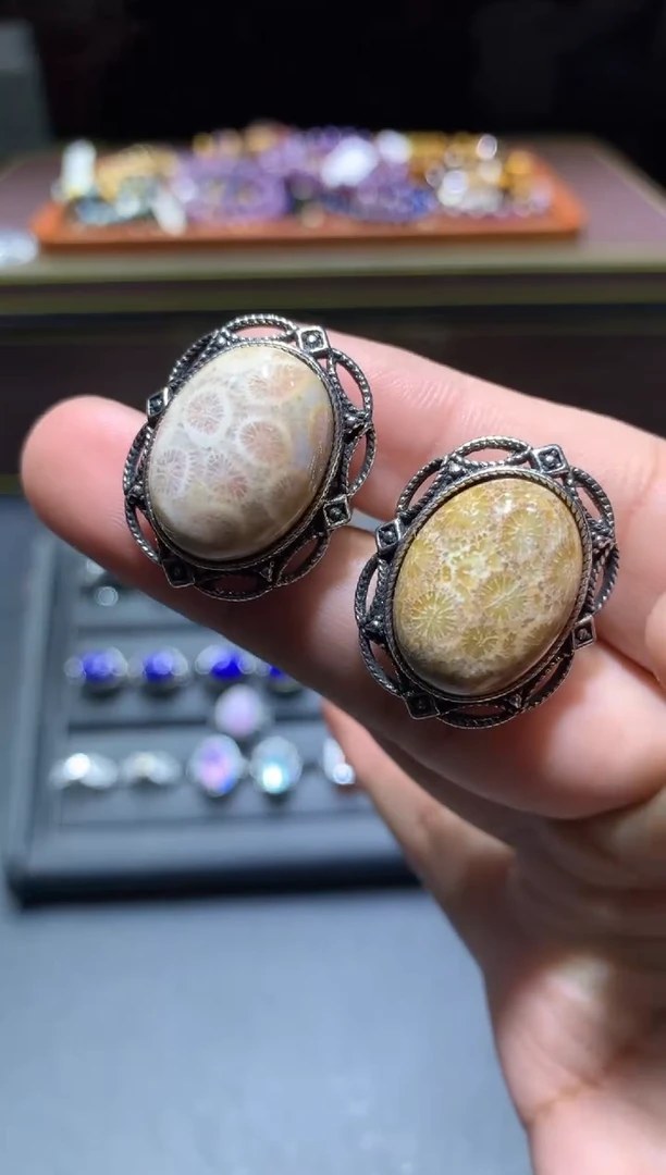 【闪购商品】硅化珊瑚（珊瑚玉）戒指未镶嵌T114【多样性发其一】