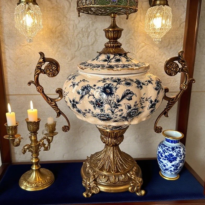 【陶瓷合金欧式储物摆件】 33*20*33CM美式陶瓷储物罐别墅样板房客