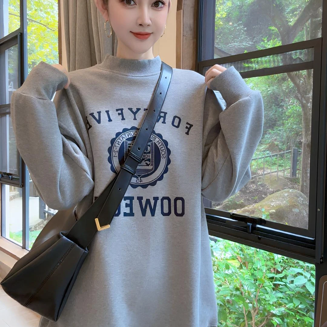 Nalian/拿恋现货秒发】-美式复古半高领字母加奥利绒卫衣  DZ99106