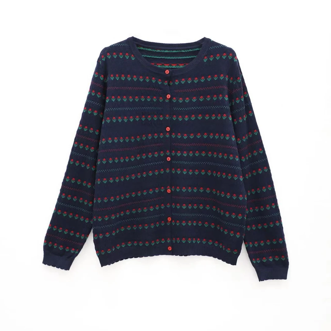 花园小花韩系2025早秋新款针织开衫百搭女款宽松显瘦减龄毛衣1282