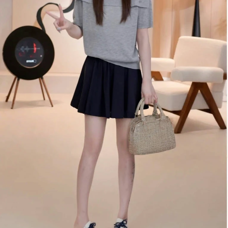 设计感小众套头时尚百搭短袖针织衫2025夏季新款修身显瘦百搭上衣