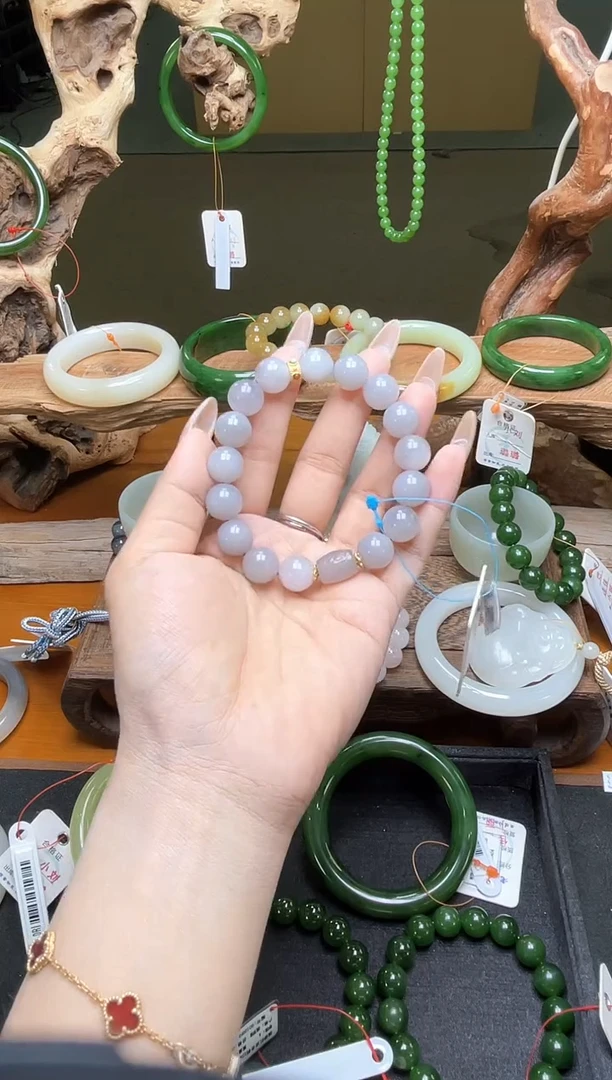 和田玉未镶嵌手串卡12青海烟紫 圆珠 9009231