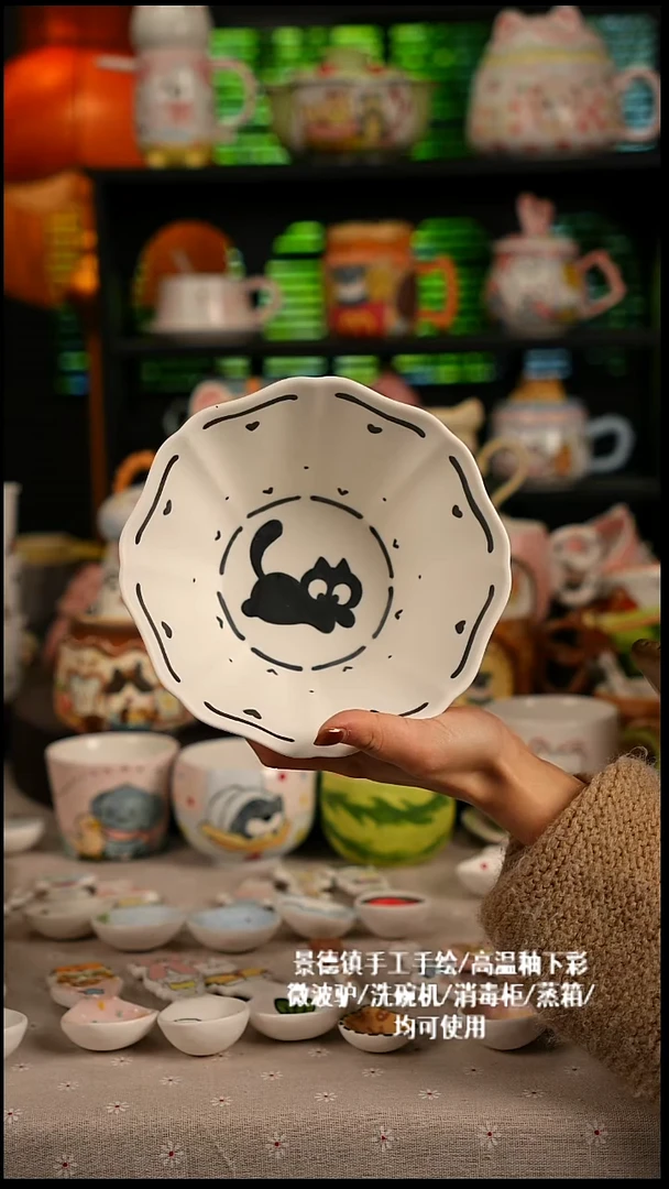 陶瓷无盖款景德镇高温釉下彩纯手绘创意瓷 默认微瑕 不退不换