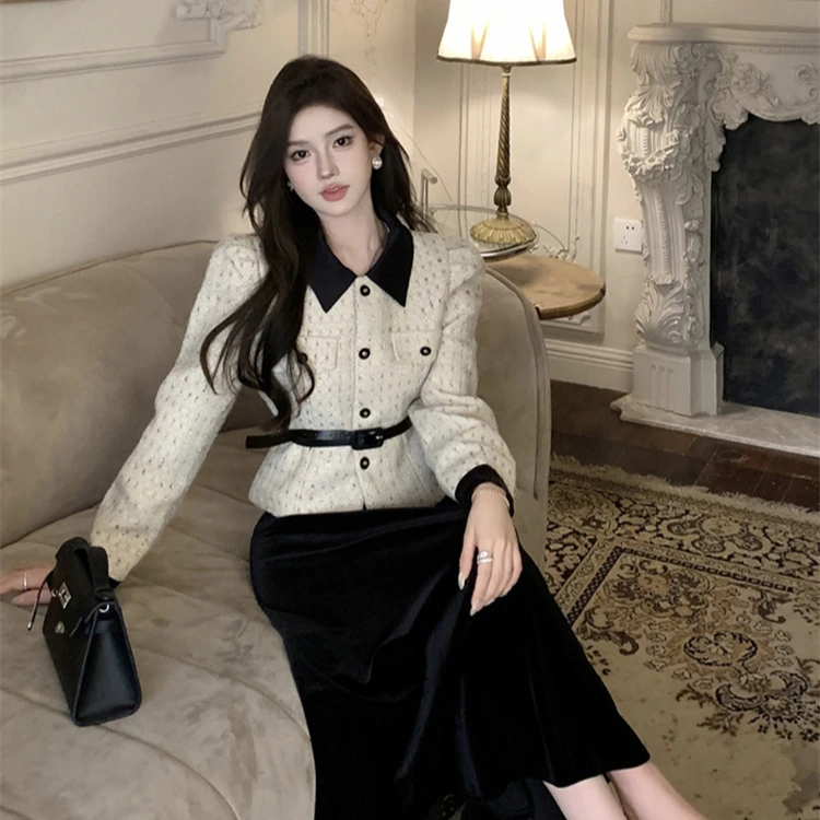 气质复古韩系一整套初冬穿搭小香风套装裙千金名媛高端小洋装1662