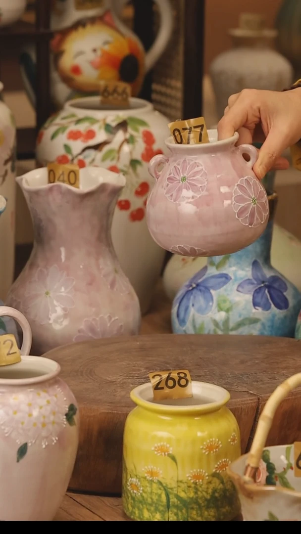 陶瓷景德镇设计师手作花器摆件侘寂风@M077@