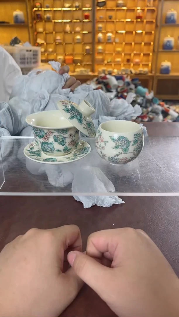瓷片鸣盏居11111111山茶花盖碗+主人杯