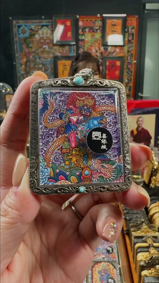 吊坠壹善缘城手绘唐卡黑c带银防水壳