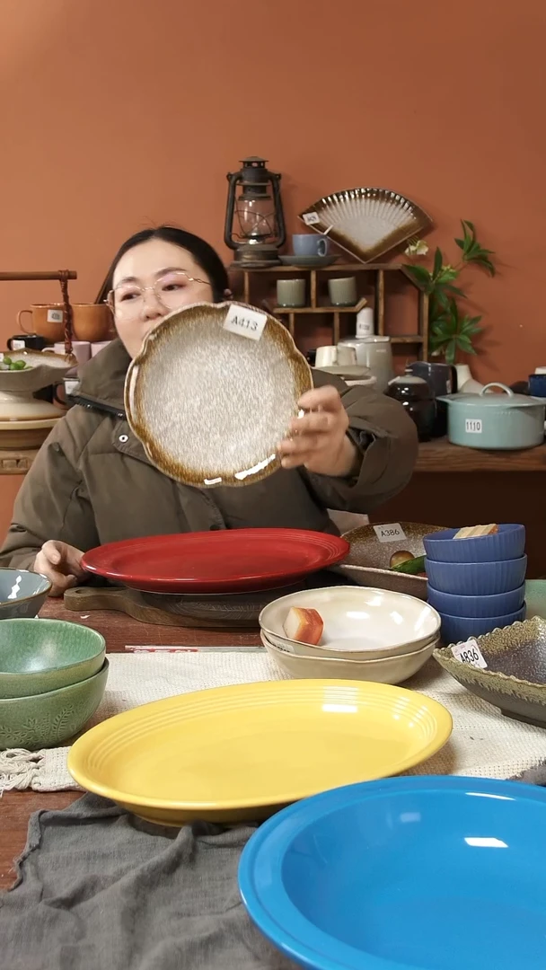 陶瓷A413 一只陶瓷粗陶花边深盘20*4可能微瑕
