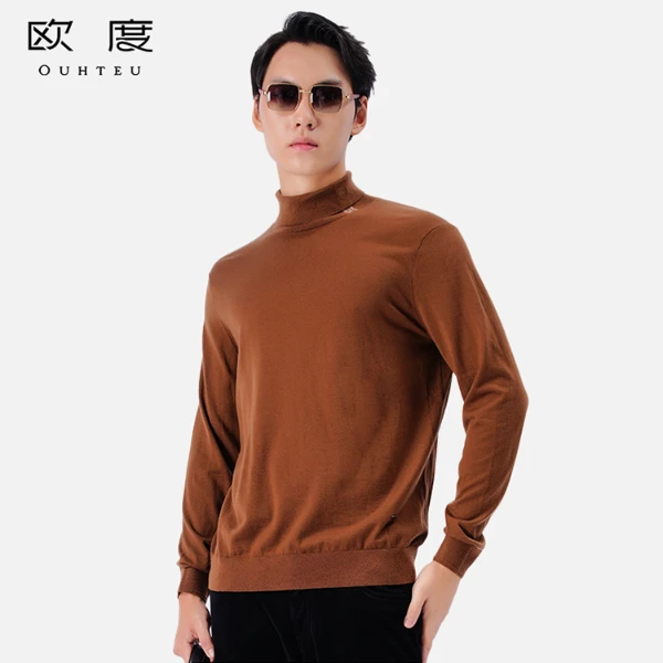 OUHTEU/欧度【100绵羊毛】秋冬男士超细双翻领基础百搭羊毛衫1467