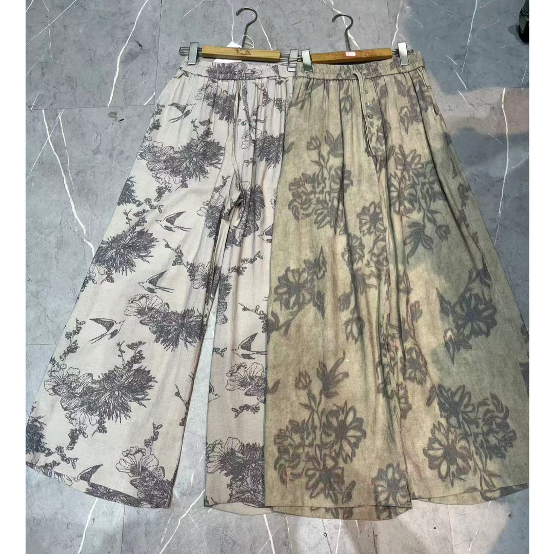 g240 欧货2025夏季新款时尚印花松紧腰抽绳直通阔腿裤休闲裤