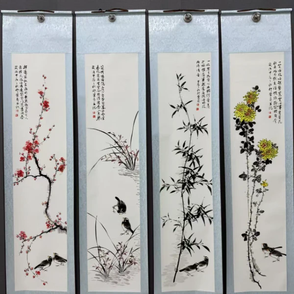 《新梅兰四条》中堂玄关画走廊画办公装饰画卷画芯