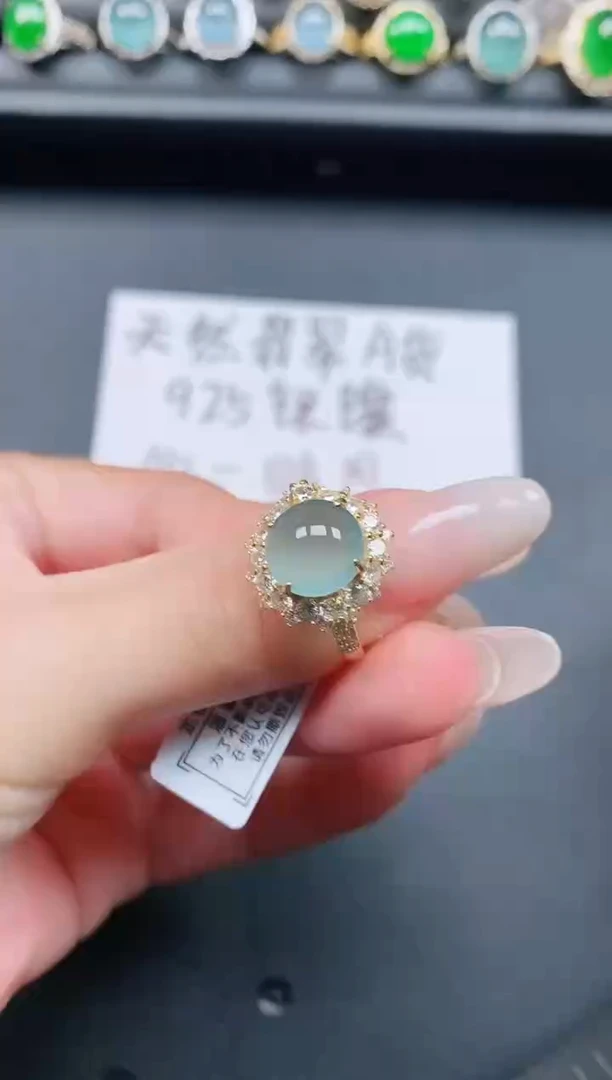 翡翠戒指银S925镶嵌1111