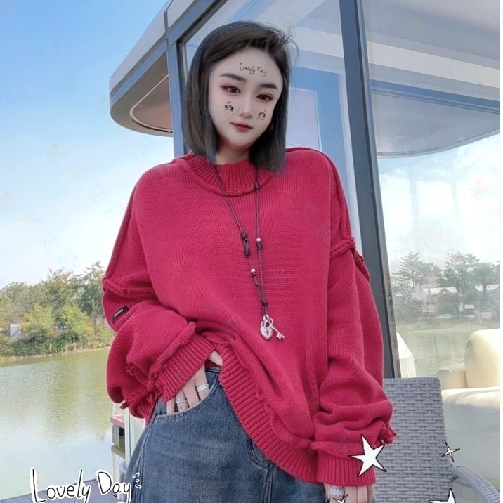 现小琴欧货【粗线大红毛衣】2024流行爆款加厚出游针织衫出游服装女