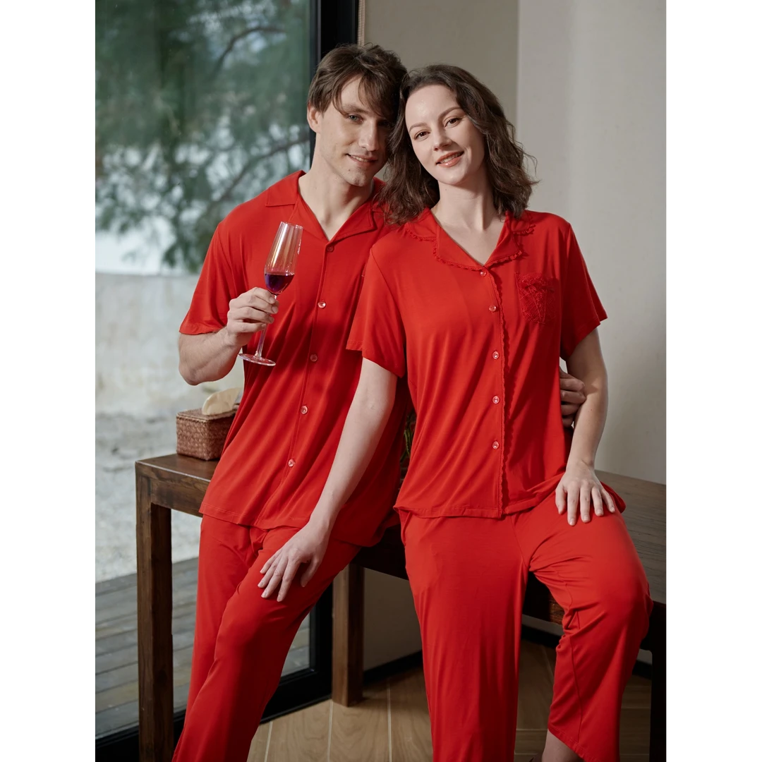 绮瑞经典红色家居服套装柔软舒适透气舒服