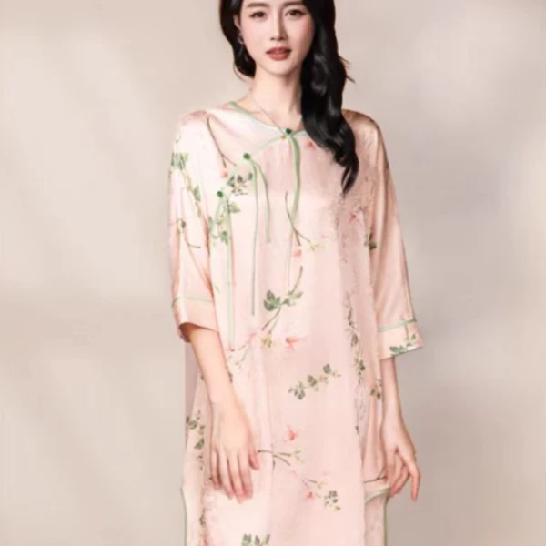 达芬奇密码2025新款夏垂感冰丝家居服流苏款睡裙礼盒套装一叶知秋